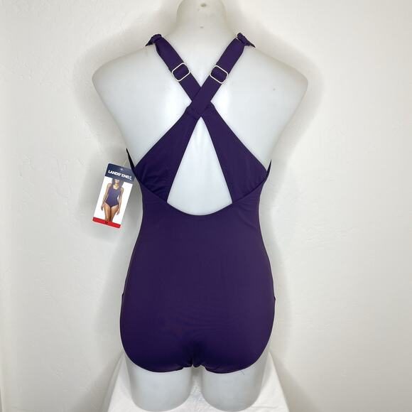 Lands’ End Slimming One Piece Swimsuit Purple Womens Medium Tummy Flattering - Picture 4 of 7